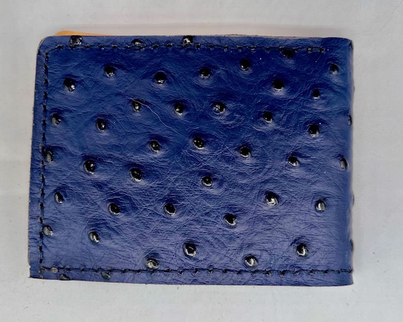 Blue Ostrich Leather Wallet - Handmade Men’s Billfold by Bonfe