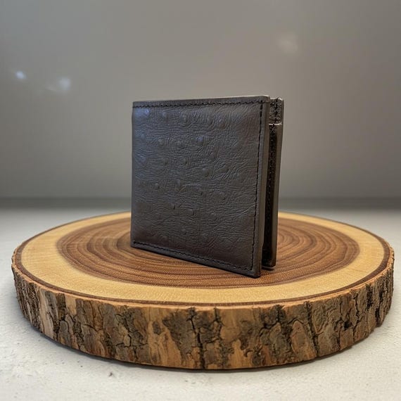 Luxury Men's Wallet: Light Gray Ostrich Leather Bifold (Genuine)