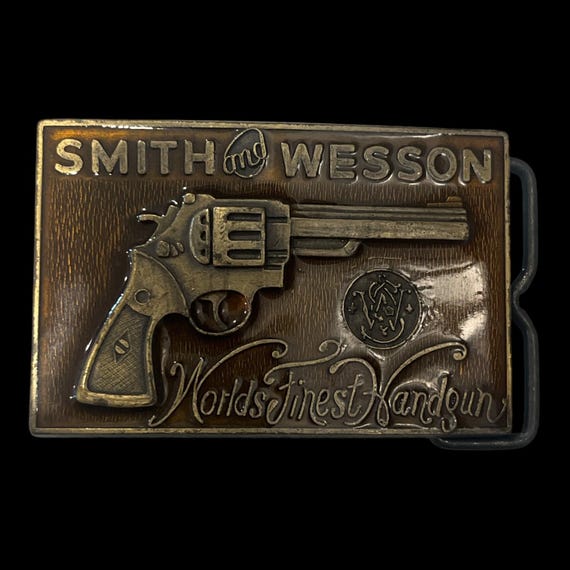 Vintage Smith & Wesson Revolver Belt Buckle with English Bridle Leather Belt