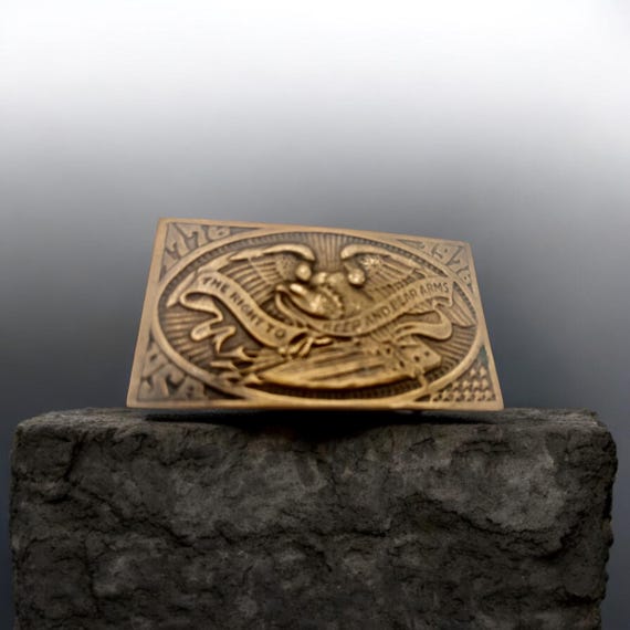 Vintage 2nd Amendment Solid Brass Belt Buckle, Optional Leather Belt