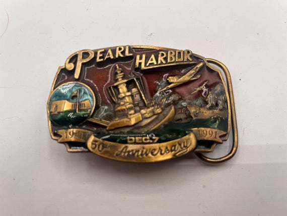 Vintage Belt Buckle USA Pearl Harbor, Optional Belt