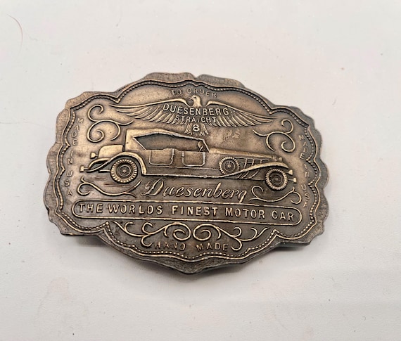 Vintage Belt Buckle Duesenberg Motor Car, Solid Brass, Optional Belt