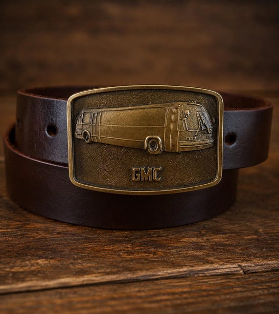 Vintage GMC Brass Belt Buckle with Custom Genuine Leather Belt | Classic Sports Car Gift | Vintage GMC Collector Buckle