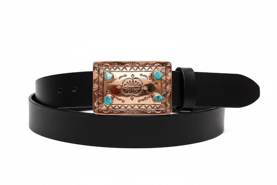 Southwestern Turquoise Nickel Silver Belt Buckle with Handmade Leather Belt