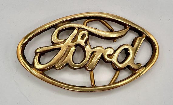 Ford Belt Buckle: Vintage Brass - Handmade Leather Strap