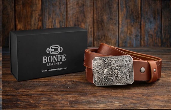 Equestrian Cowboy Horse Belt Buckle with Custom Leather Belt - Rodeo Nashville Hamptons Classic