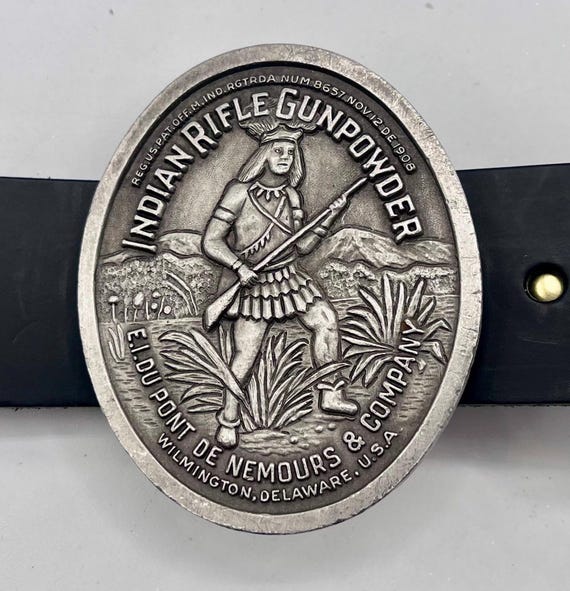 Leather Belt Buckle: Vintage Rifle Design - Custom Cowhide Strap