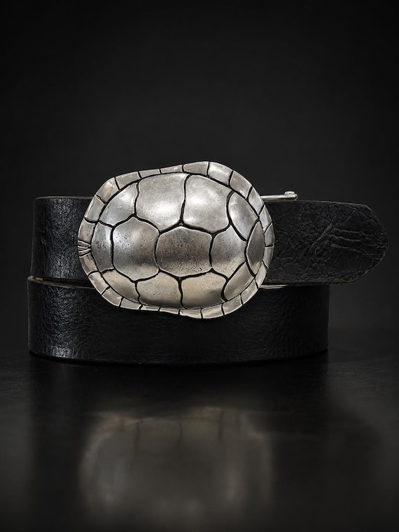 White Brass Turtle Belt Buckle with Custom Genuine Leather Belt | Coastal Sea Turtle Buckle | Handmade Leather Belt | Turtle Lover Gift