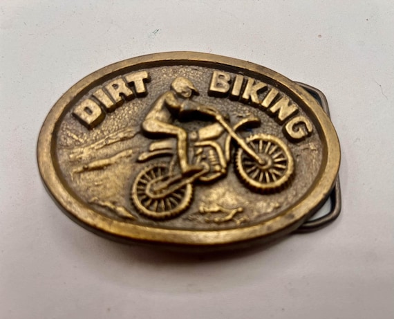 Vintage Belt Buckle DIRT BIKE, Solid Brass, Optional Belt