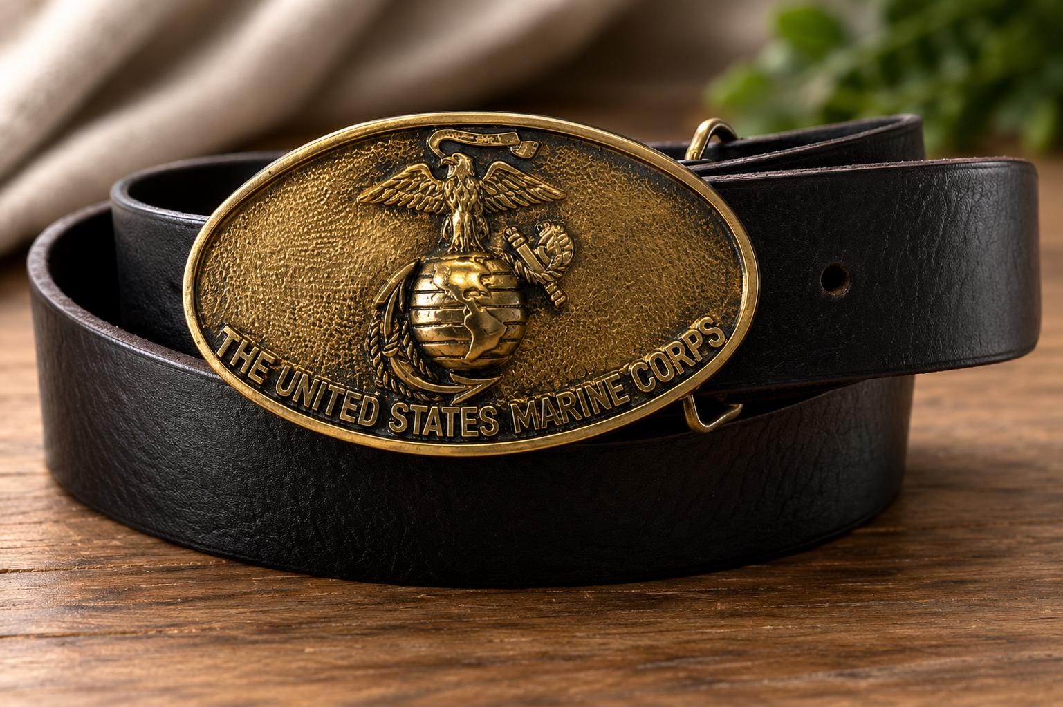 Vintage USMC Belt Buckle With Handmade Leather Belt | United