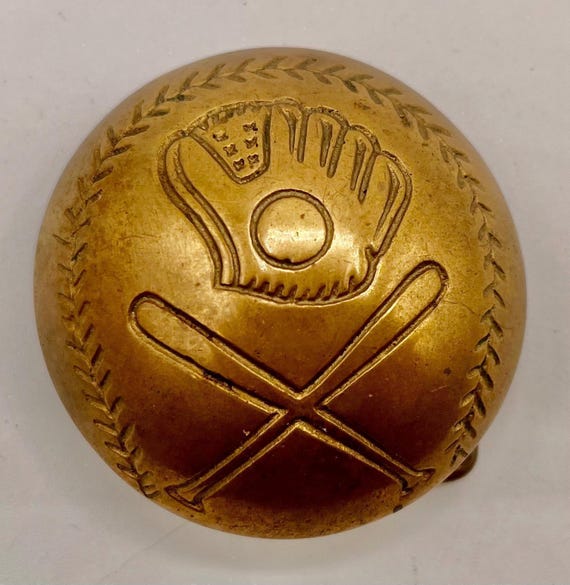 Baseball Belt Buckle: Vintage Brass with Leather Belt (Custom Fit)