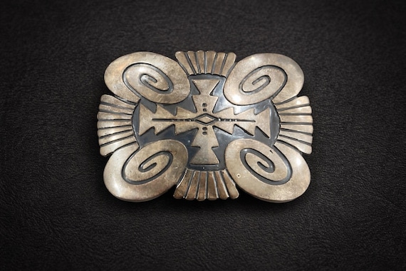 Vintage Southwestern Sterling Silver Belt Buckle, Signed, with Custom Genuine Leather Belt