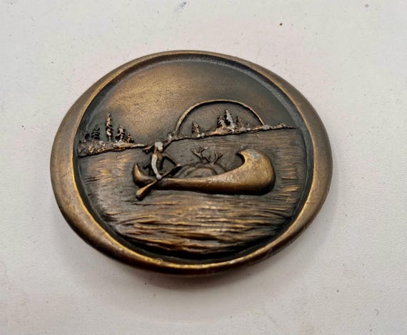 Vintage Belt Buckle NATIVE CANOE, Solid Brass, Optional Belt