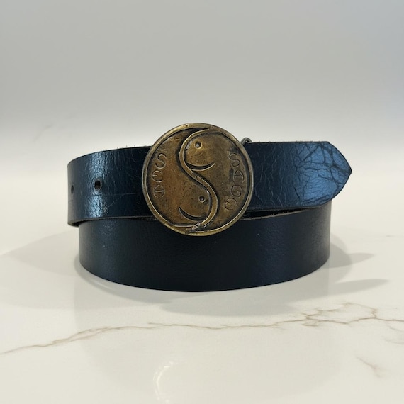 VINTAGE “Sea Sage” Yin Yang brass belt buckle, Custom Genuine Leather Belt, Western Belt, Handcut Belt Cowhide or Buffalohide