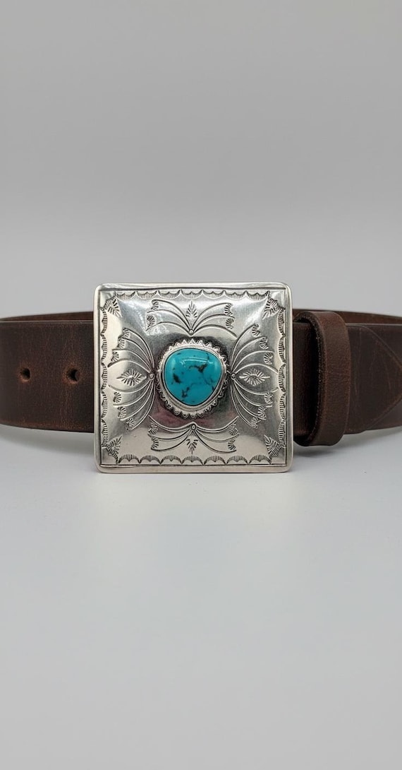 Turquoise Belt Buckle: Sterling Silver, Handmade Leather Belt