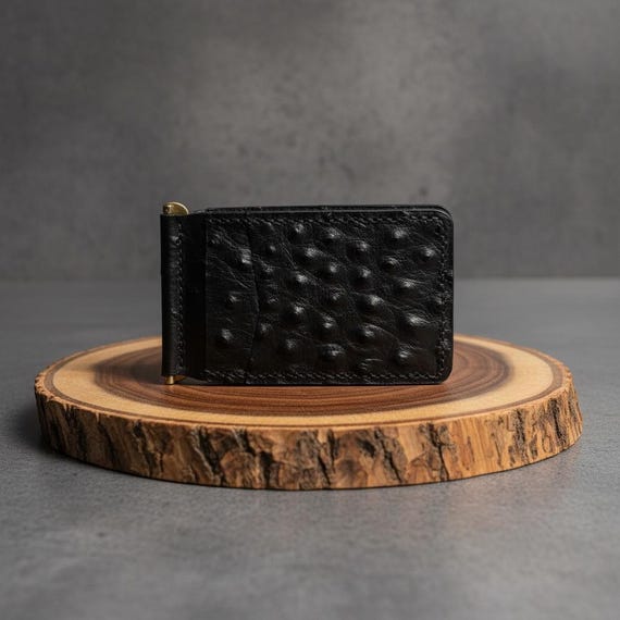 Men's Luxury Wallet, Genuine Ostrich Money Clip Wallet, Minimalist Slim