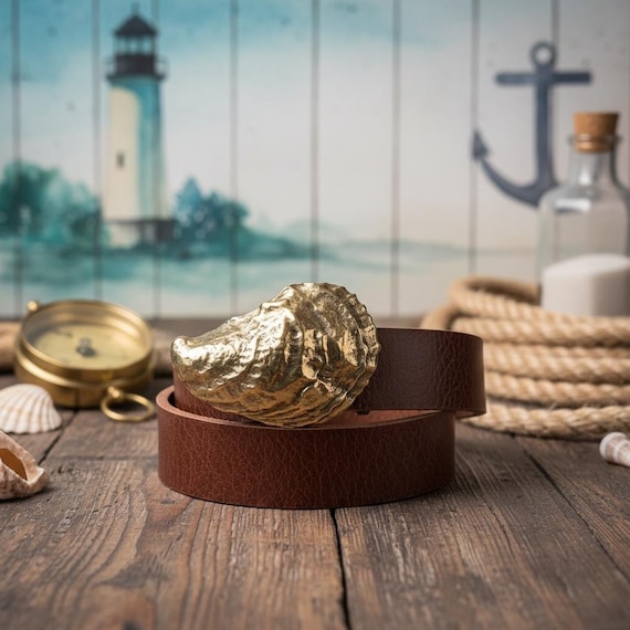 Nautical Leather Belt, Oyster Buckle, Various Colors