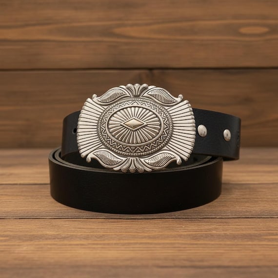 Southwestern Belt Buckle with Custom Cowhide Leather Belt