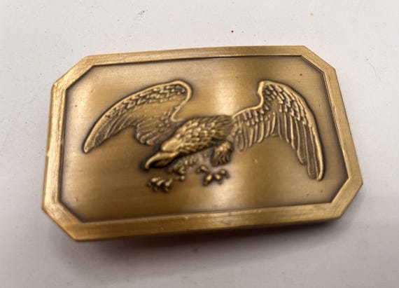 Vintage Belt Buckle American Eagle with Flag, Solid Brass, Optional Belt