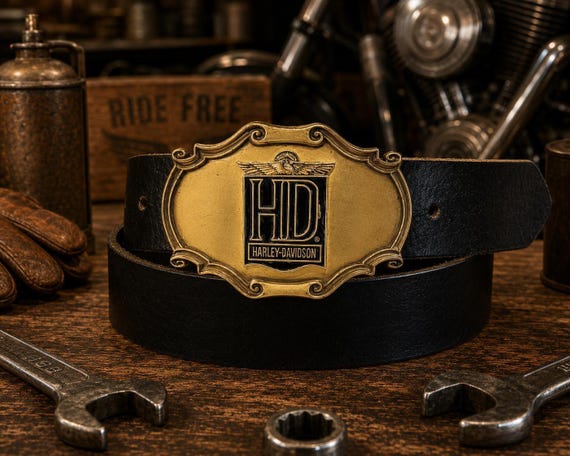 Vintage Harley-Davidson Belt Buckle - Raintree 1978, with Handmade Genuine Leather Belt | Authentic Motorcycle Biker Collector Buckle Gift