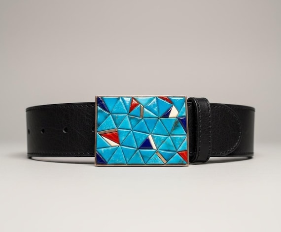 Vintage Southwestern Turquoise Sterling Silver Belt Buckle, Optional Leather Belt