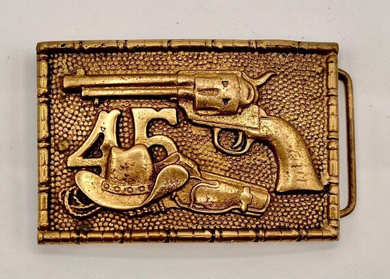 Vintage Colt .45 Belt Buckle: Brass with Custom Cowhide Leather
