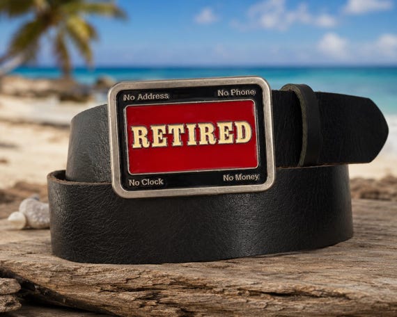 Retired Belt Buckle with Custom Genuine Leather Belt | Funny Retirement Gift for Men or Women | Handmade Leather Belt | Retirement  Gift