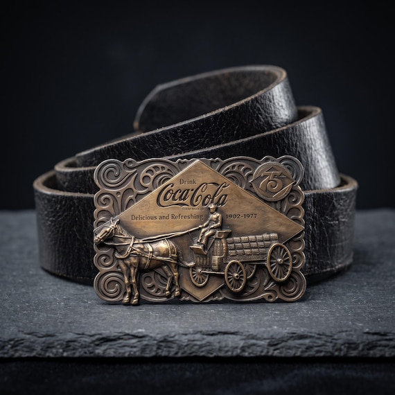 Vintage Coca-Cola Belt Buckle with Handmade Genuine Leather Belt