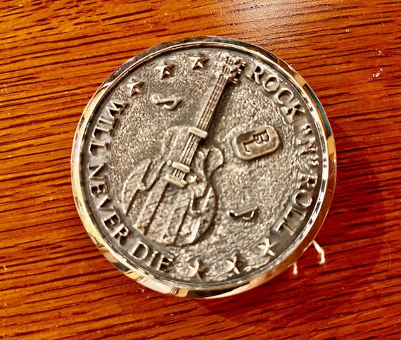 White Brass Rock 'n' Roll buckle with Handmade Cowhide Leather Belt