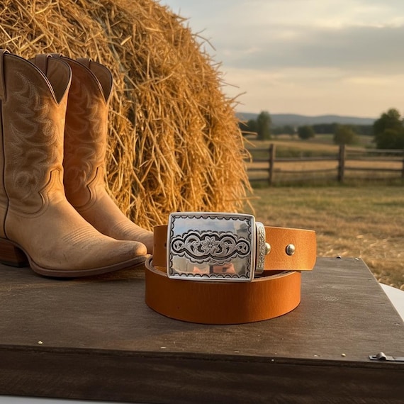 Handmade Floral Cowboy Belt, Genuine Leather Cowhide, Rodeo Cowgirl Style