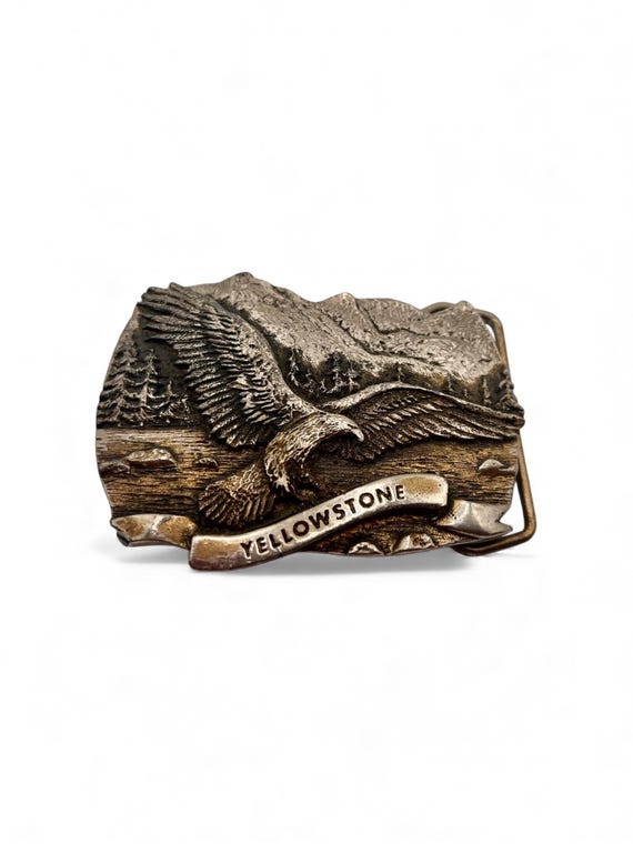 Vintage Belt Buckle YELLOWSTONE American Eagle, Solid Brass, Optional Belt
