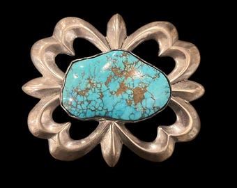 Vintage Turquoise Belt Buckle Southwestern Silver Tone | Natural Stone Western Buckle 3” x 2.4”