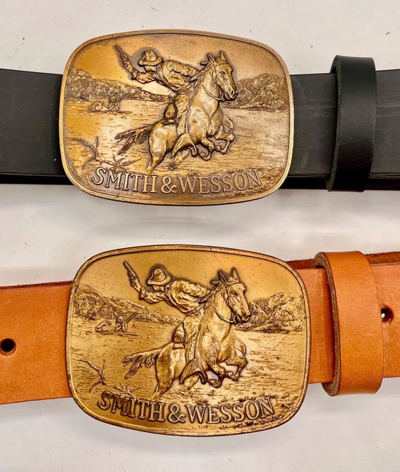 Smith & Wesson Belt Buckle: Brass Trophy Design (Leather Strap Options)