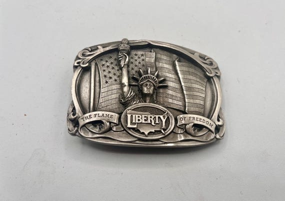 Vintage 1985 Bergamot “Liberty – The Flame of Freedom” Belt Buckle, Optional Belt