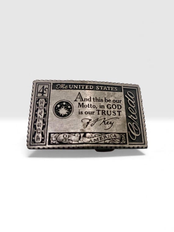 Vintage Belt Buckle Commemorative Stamp Credo USA "In God We Trust", Optional Belt