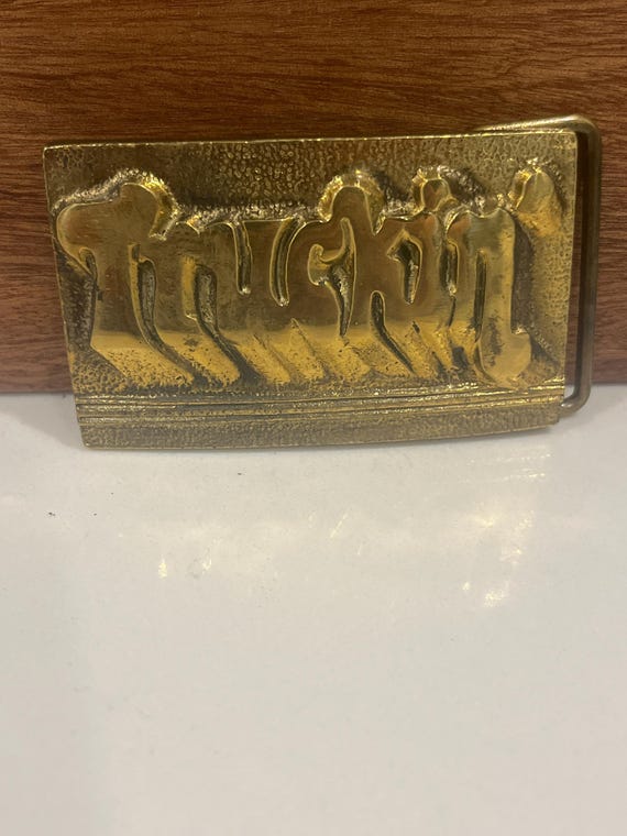Vintage Trucker Belt Buckle with Handmade Leather Belt – Big Rig Tractor Trailer Americana Western Buckle