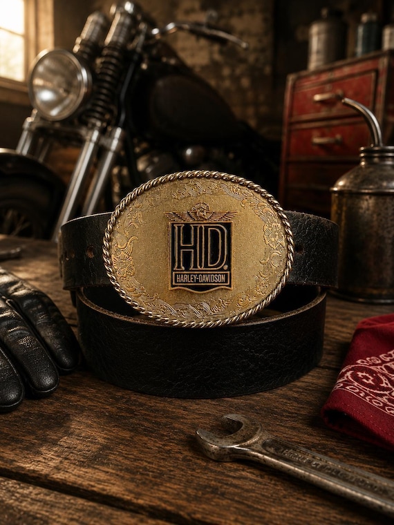 Vintage Harley-Davidson Belt Buckle - Raintree 1978, with Handmade Genuine Leather Belt | Authentic Motorcycle Biker Collector Buckle Gift