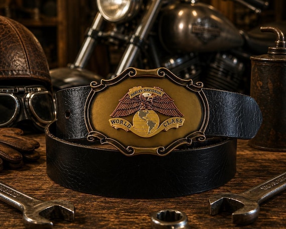 Vintage Harley-Davidson Eagle Belt Buckle - Raintree 1978, with Handmade Genuine Leather Belt | Authentic Motorcycle Biker Collector Buckle