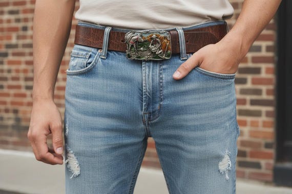 Vintage Belt Buckle "Panning for Gold" Made in USA, Optional Belt