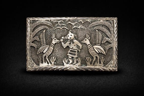 Vintage Southwestern Storyteller Kachina Belt Buckle, Sterling Silver, Signed “A”, with Optional Leather Belt