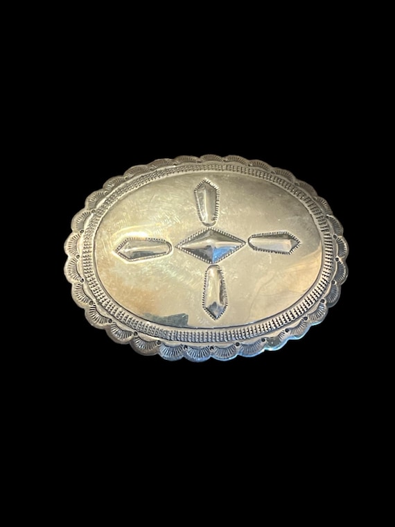 Signed T. Atsitty Sterling Silver Concho Belt Buckle – Southwestern Jewelry with Custom Genuine Leather Belt