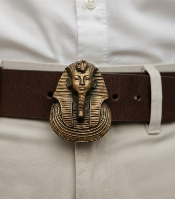 Vintage Belt Buckle, Egyptian Sphinx, Solid Brass, Optional Belt