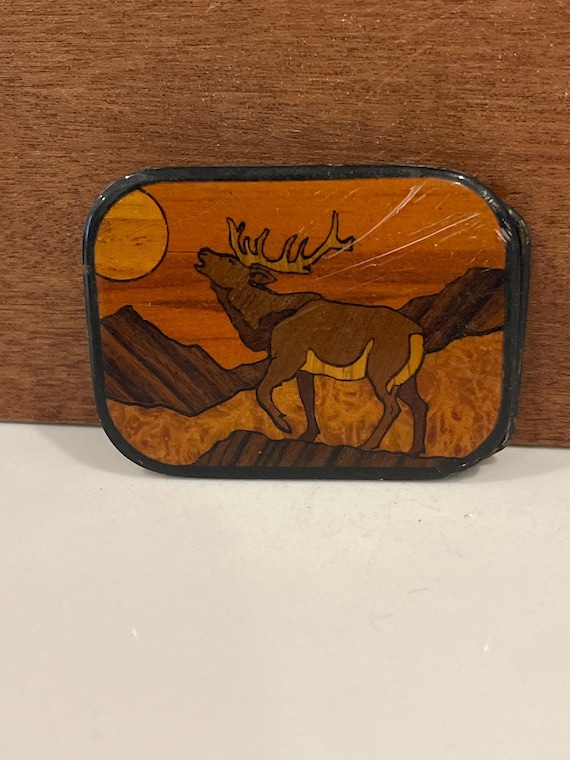 Vintage Wooden Painted Deer Belt Buckle with Handmade Leather Belt | USA Made Hunting Buckle | American Outdoor Accessories- Gift for him
