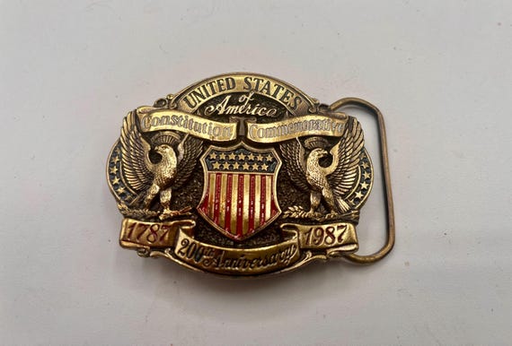 Vintage Belt Buckle USA Constitution Commemorative 200th Anniversary, Optional Belt