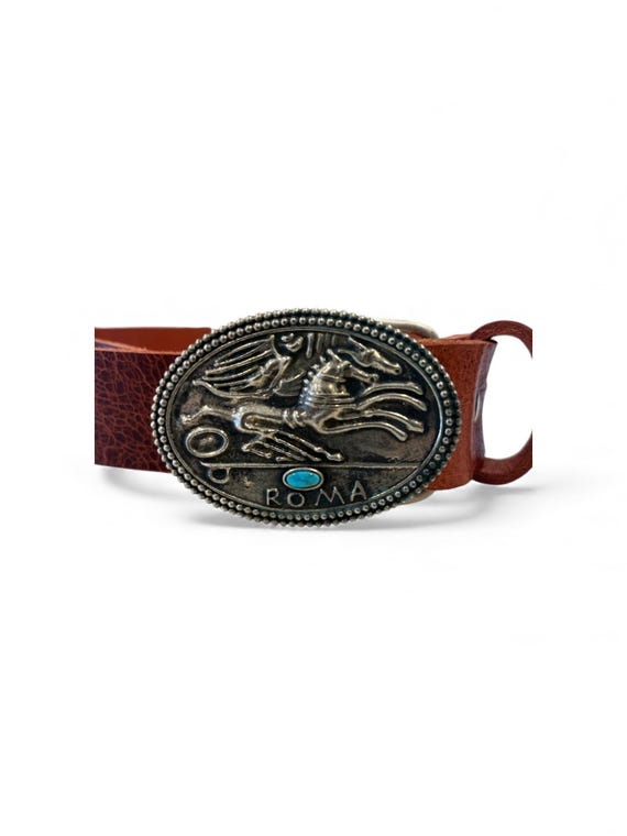 Roma Belt Buckle, Turquoise and Sterling Silver, Custom Leather Belt