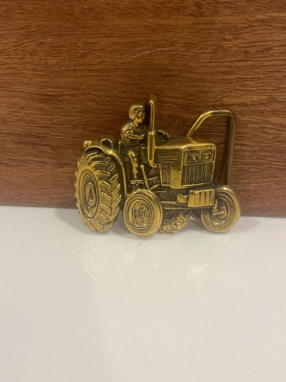 Vintage Farmer & Tractor Belt Buckle with Handmade Leather Belt – Western Farm Heritage Gift