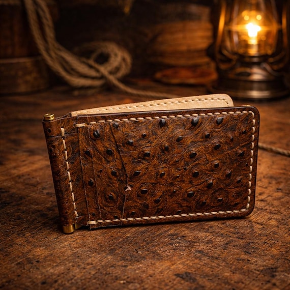 Men's Genuine Ostrich Money Clip Wallet, Minimalist Slim, Multiple Styles
