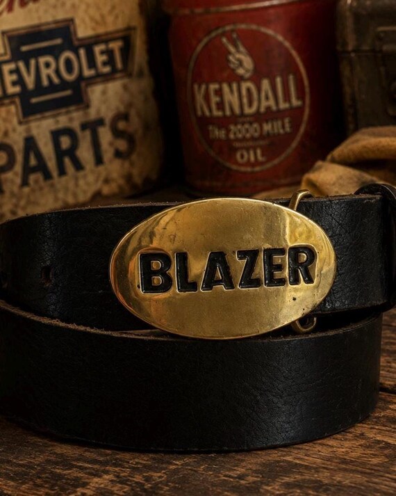 Vintage Chevrolet Blazer Belt Buckle with Custom Genuine Leather Belt | Solid Brass Oval Buckle | Classic SUV Collector Gift | Handmade belt
