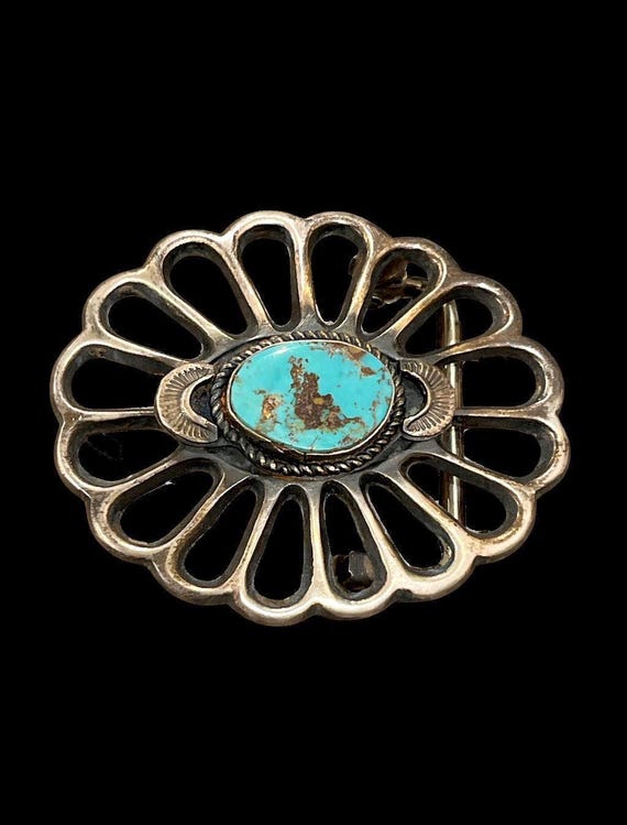 Vintage Sterling Silver Turquoise Belt Buckle – Signed LM Southwestern Concho Style with Custom Genuine Leather Belt