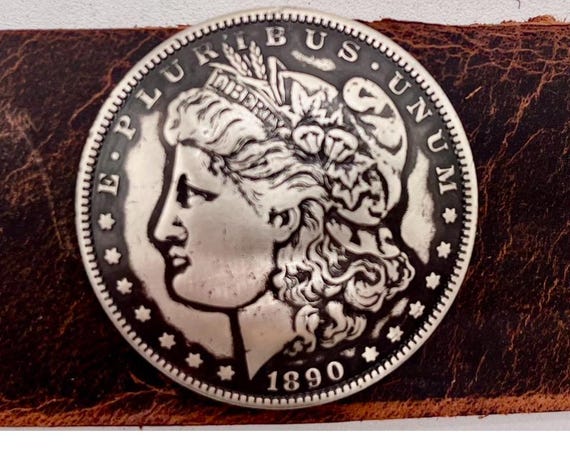 Genuine Morgan Silver Dollar Leather Cuff Bracelet, Handmade